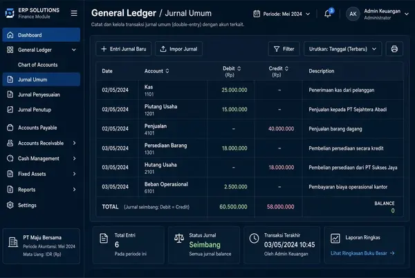 ERP System — General ledger journal entries