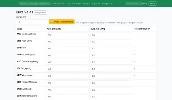 Money Changer App — Buy/sell rates with automatic rate fetch