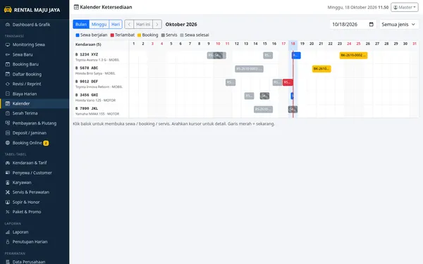 Vehicle Rental app — booking calendar