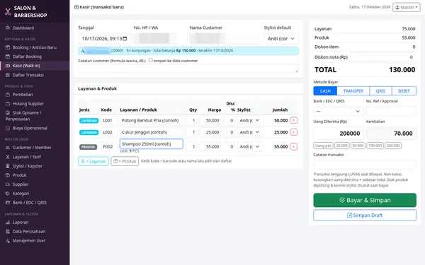 Salon app — point of sale