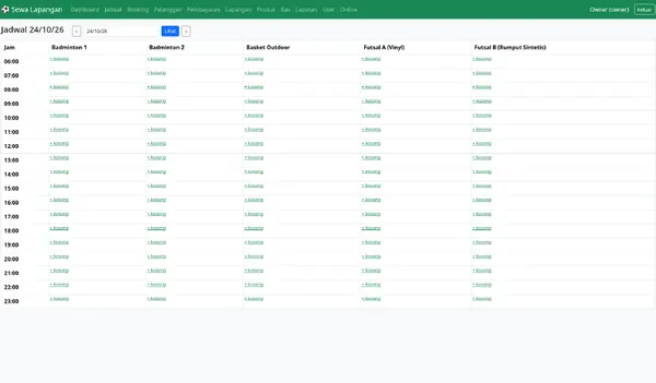 Sports Field Rental App — Dashboard