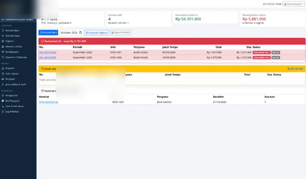 Property Rental App — Dashboard with due dates and occupancy